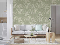 Muted Green Leaf Sketch Wallpaper⁠