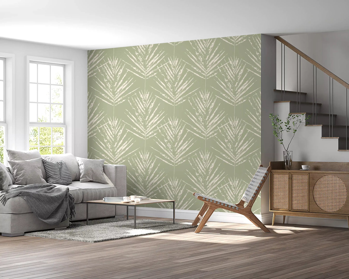 Muted Green Leaf Sketch Wallpaper⁠