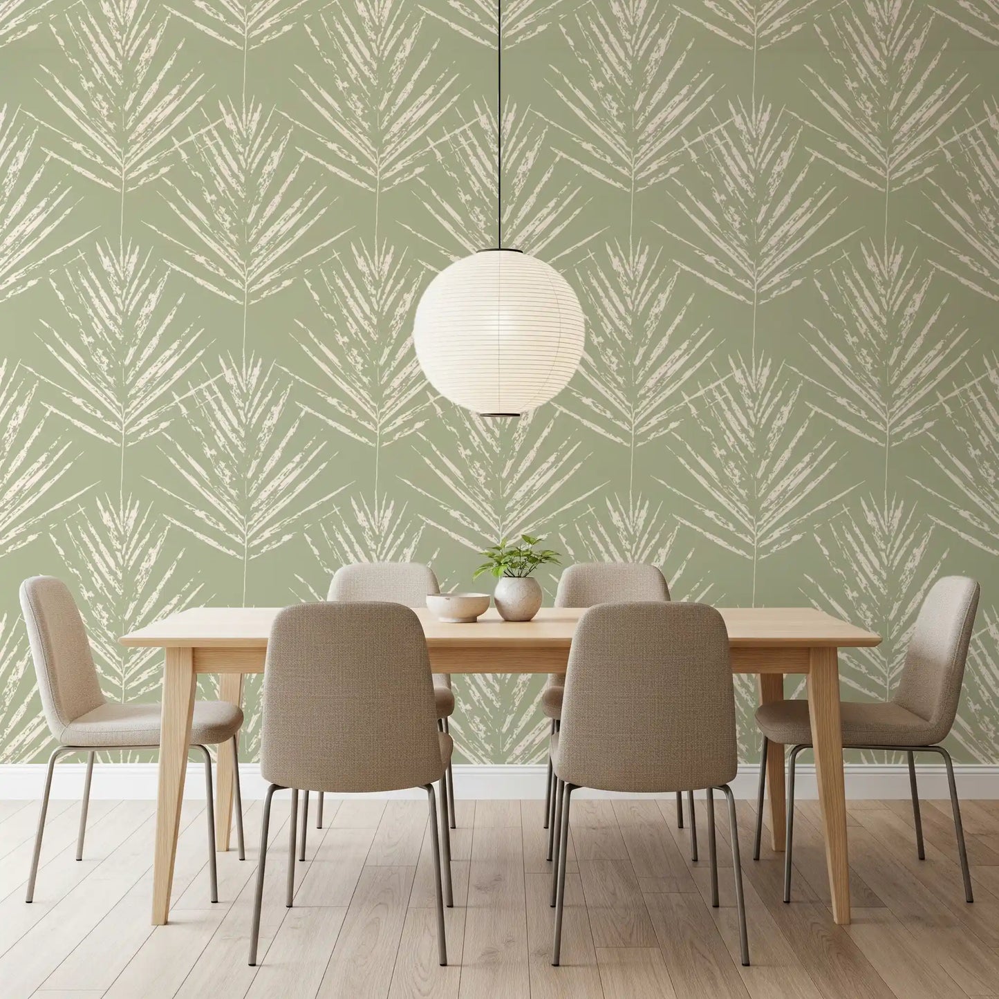 Muted Green Leaf Sketch Wallpaper⁠