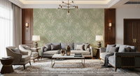 Muted Green Leaf Sketch Wallpaper⁠
