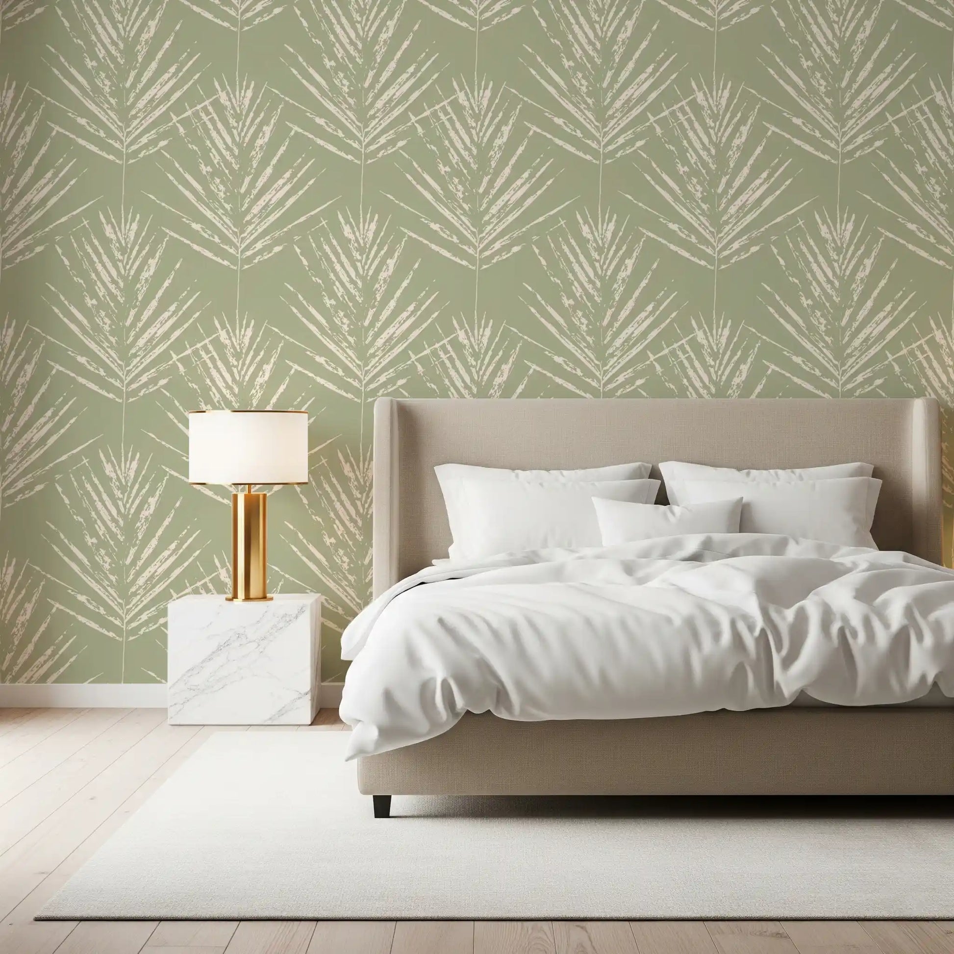 Muted Green Leaf Sketch Wallpaper⁠