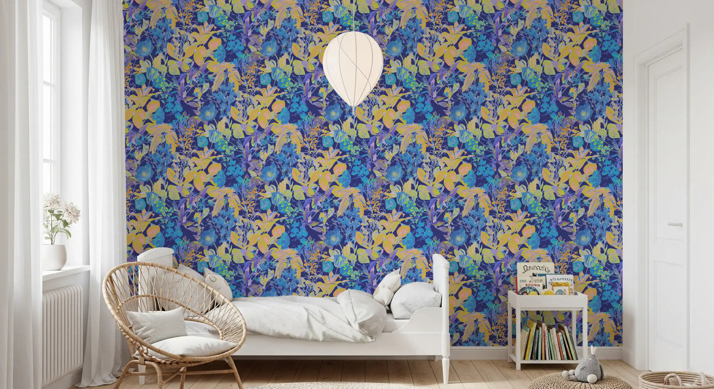 Vibrant Neon Garden Pattern Wallpaper⁠