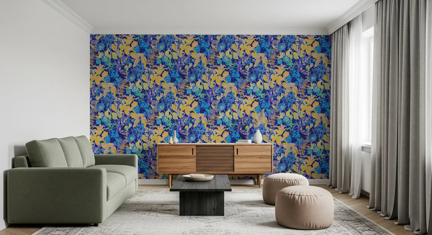 Vibrant Neon Garden Pattern Wallpaper⁠