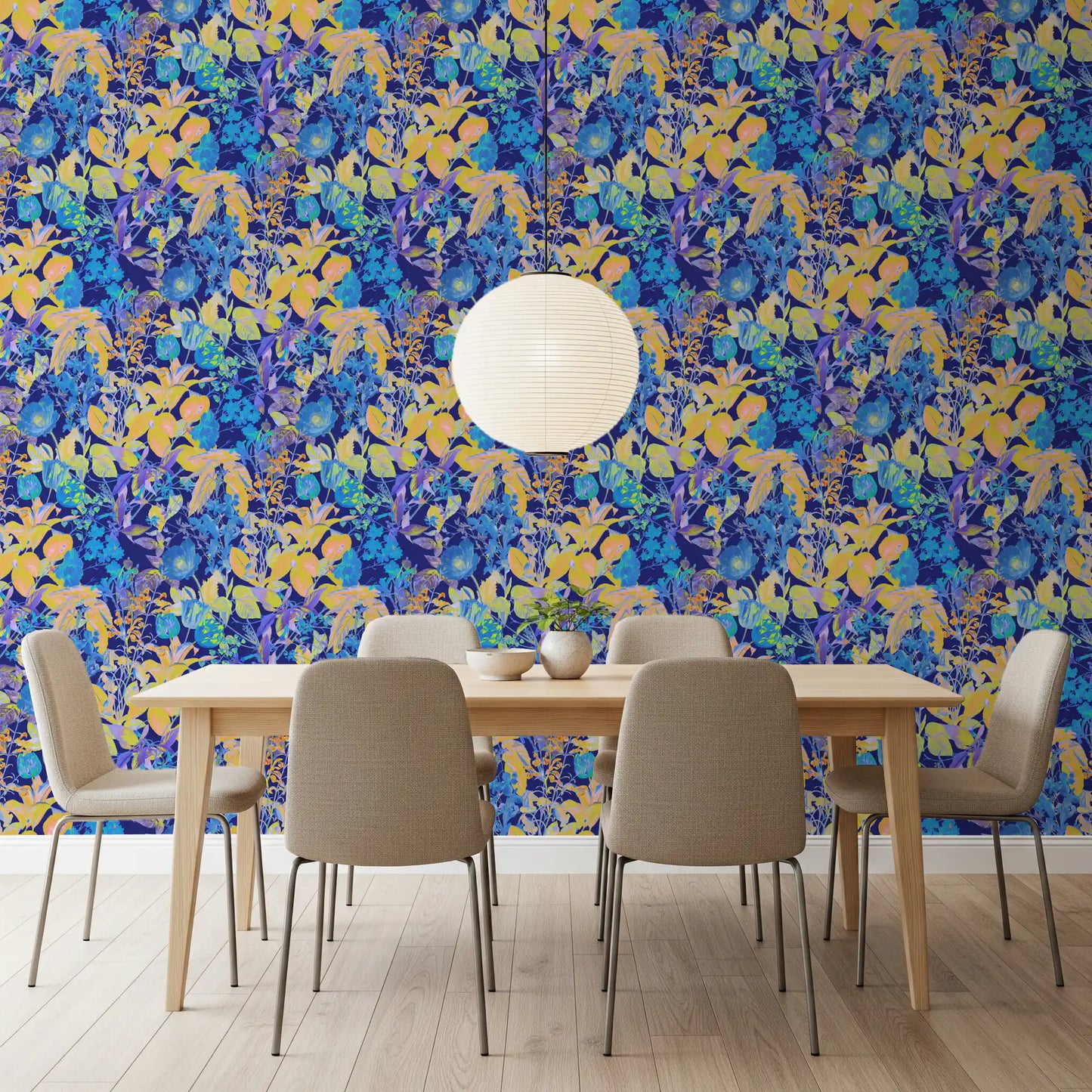 Vibrant Neon Garden Pattern Wallpaper⁠