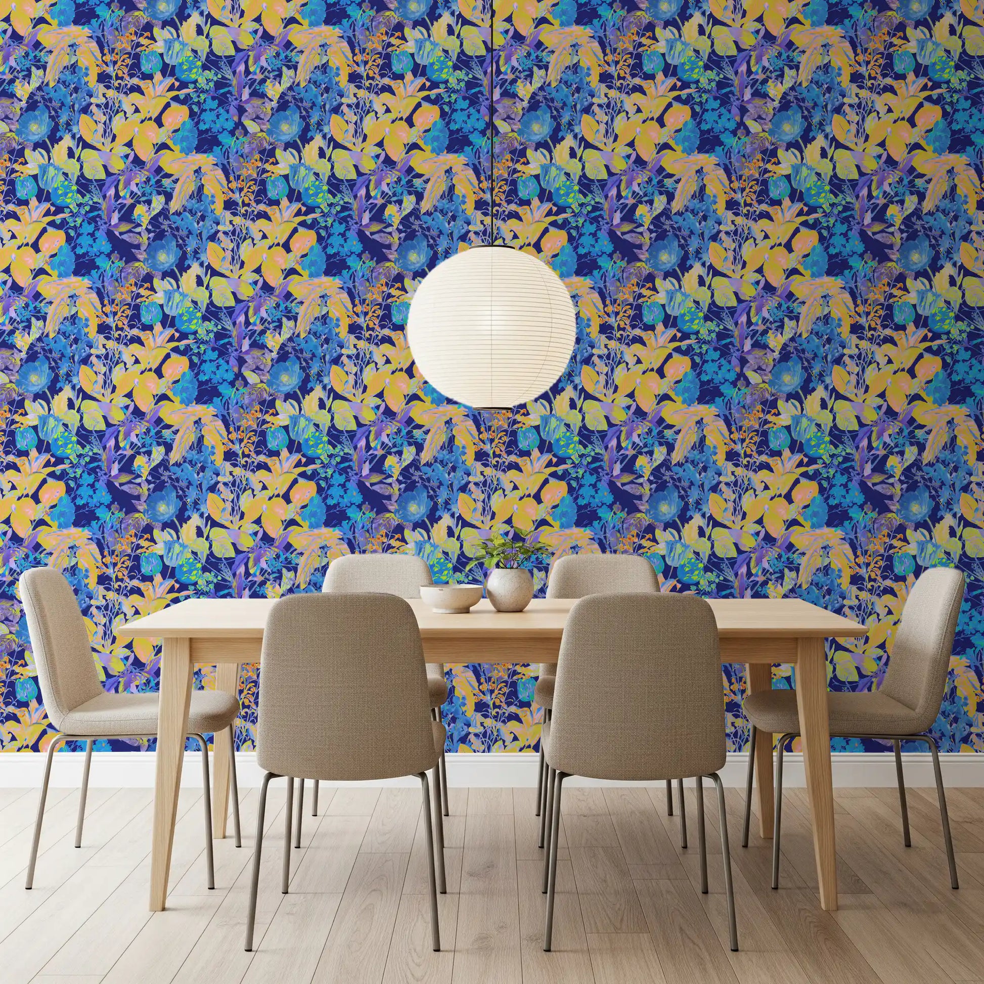 Vibrant Neon Garden Pattern Wallpaper⁠