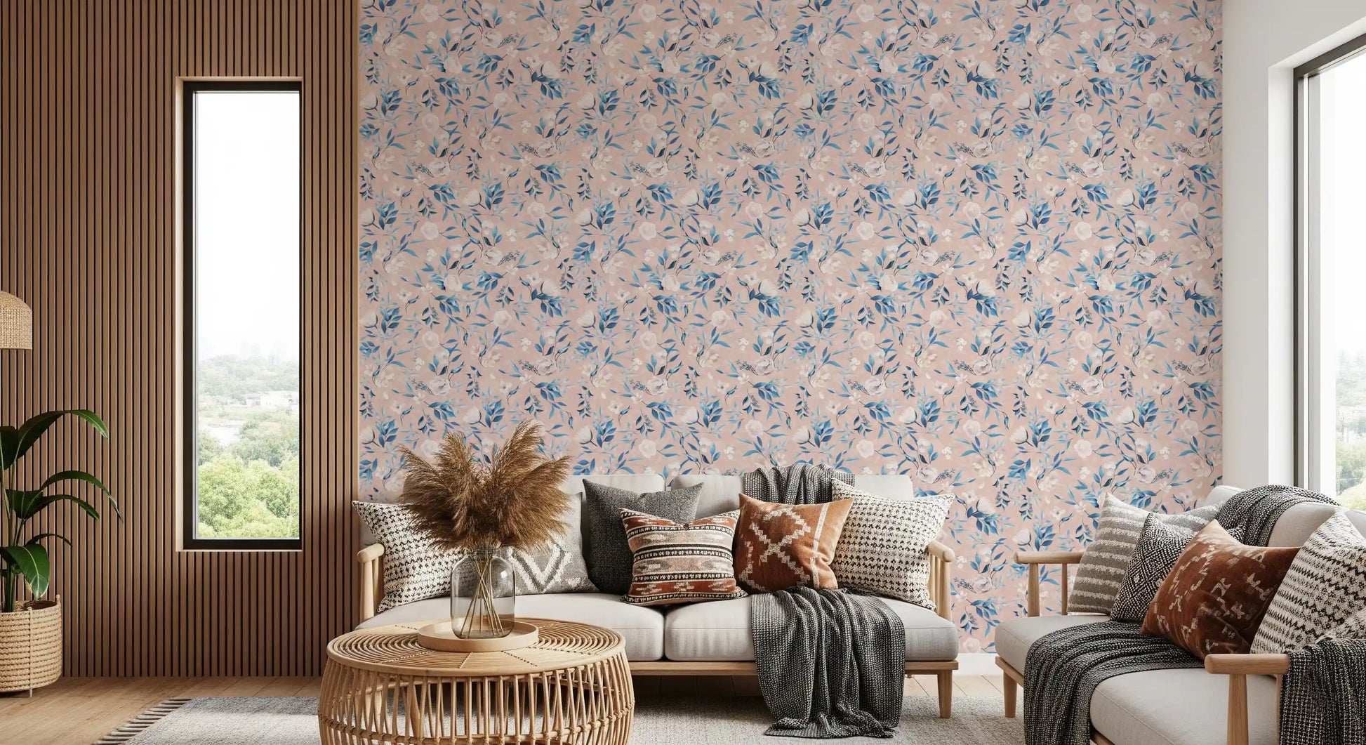 Serene Blue Floral Bloom Wallpaper⁠