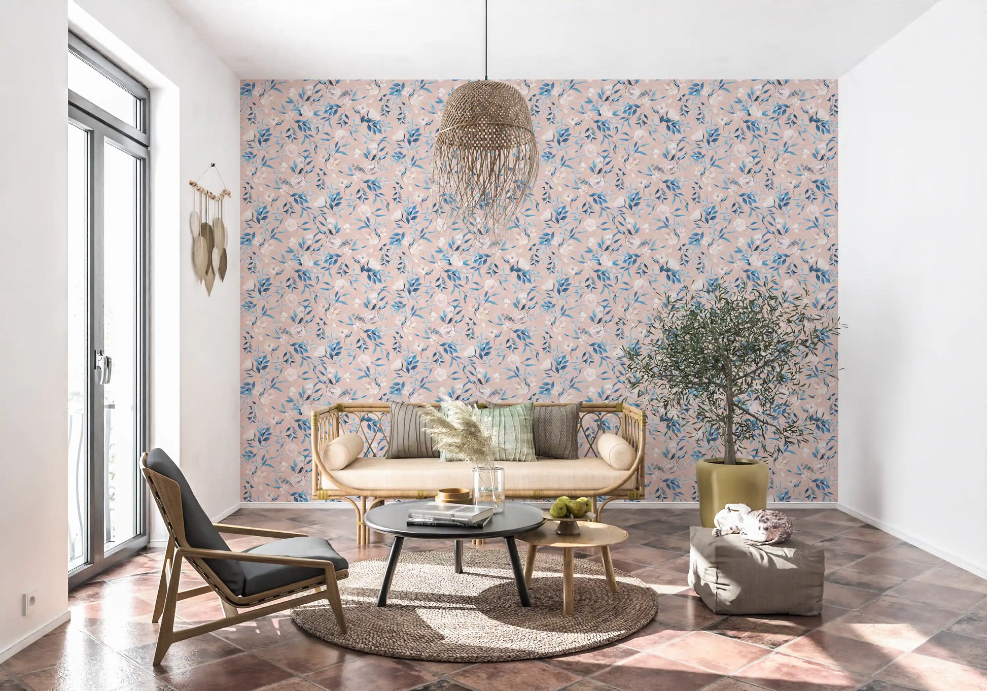 Serene Blue Floral Bloom Wallpaper⁠