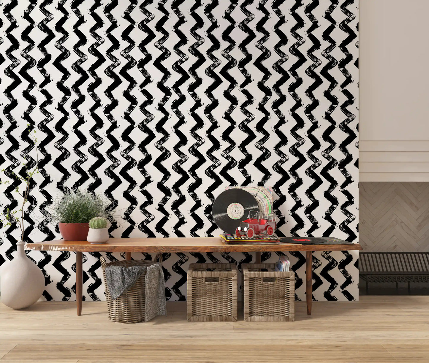 Monochrome Chevron Brushstrokes Wallpaper⁠
