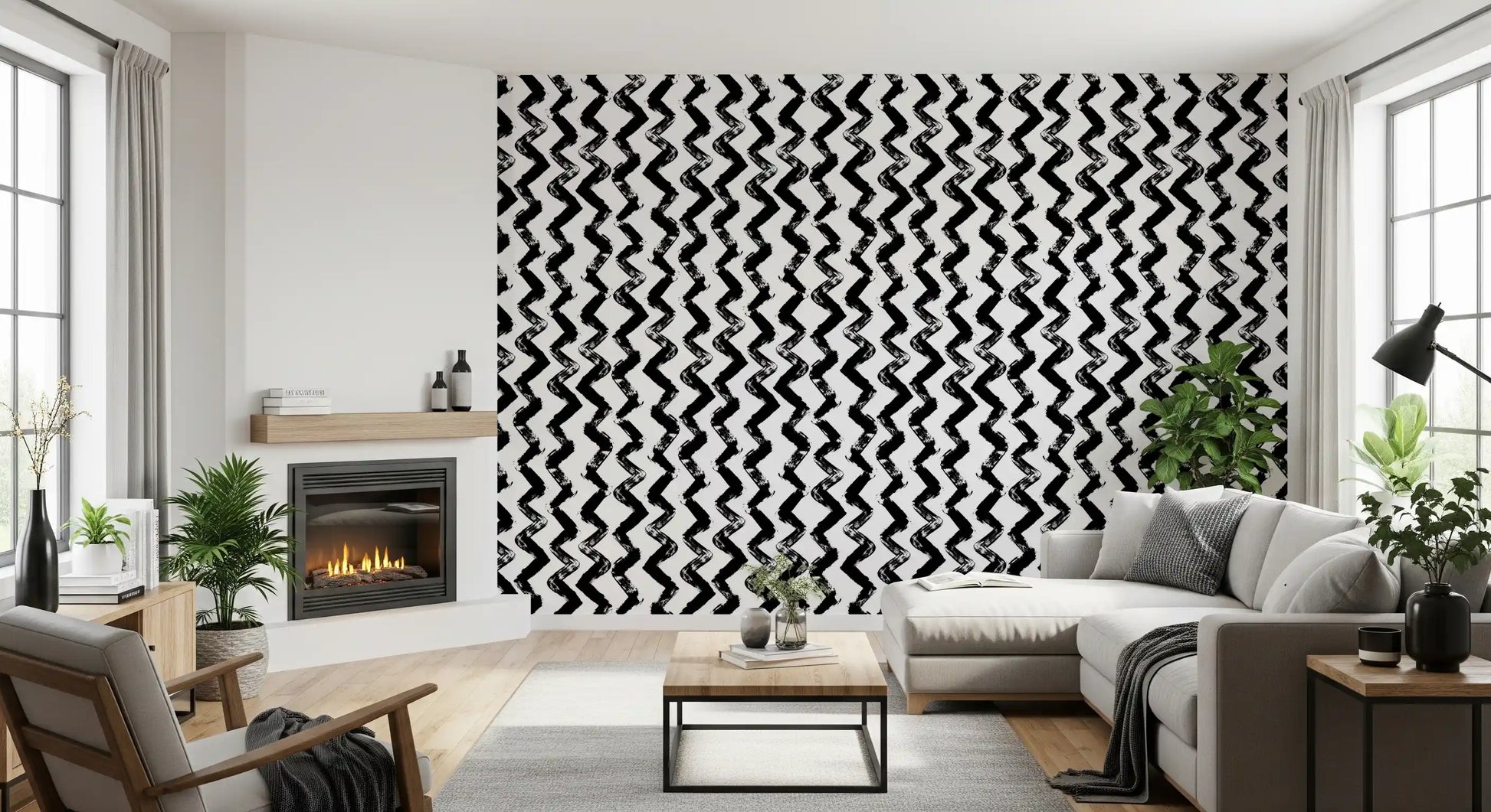 Monochrome Chevron Brushstrokes Wallpaper⁠