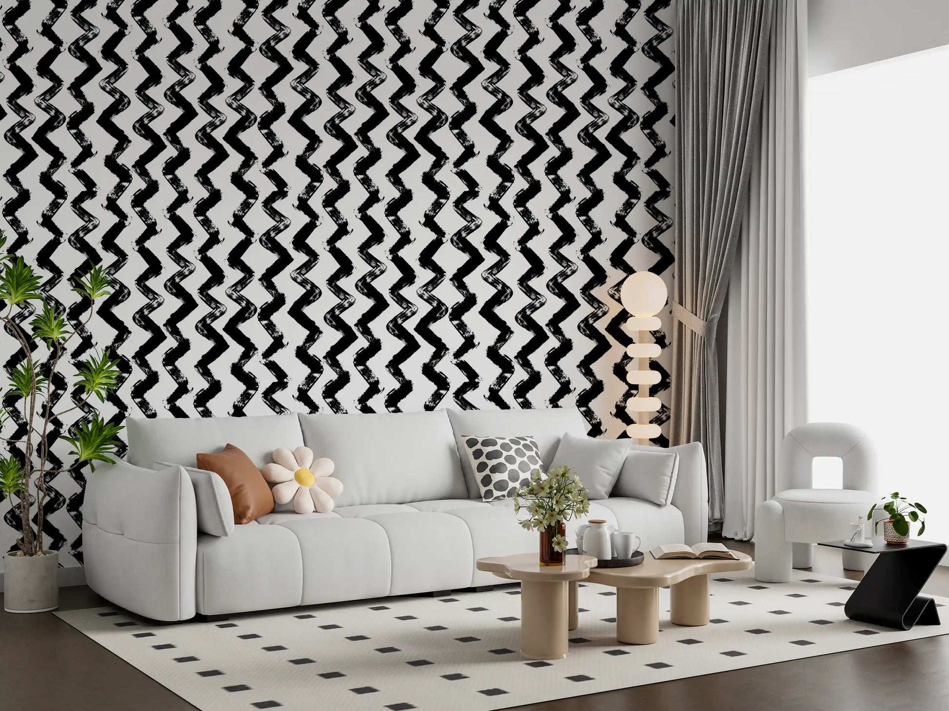 Monochrome Chevron Brushstrokes Wallpaper⁠