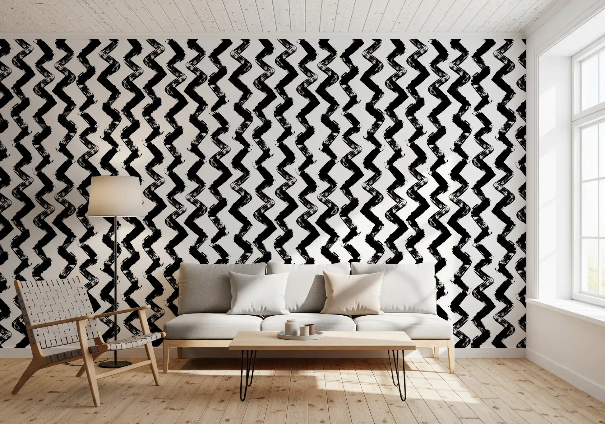 Monochrome Chevron Brushstrokes Wallpaper⁠