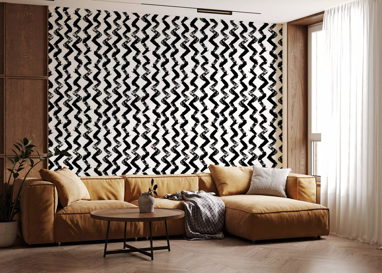 Monochrome Chevron Brushstrokes Wallpaper⁠