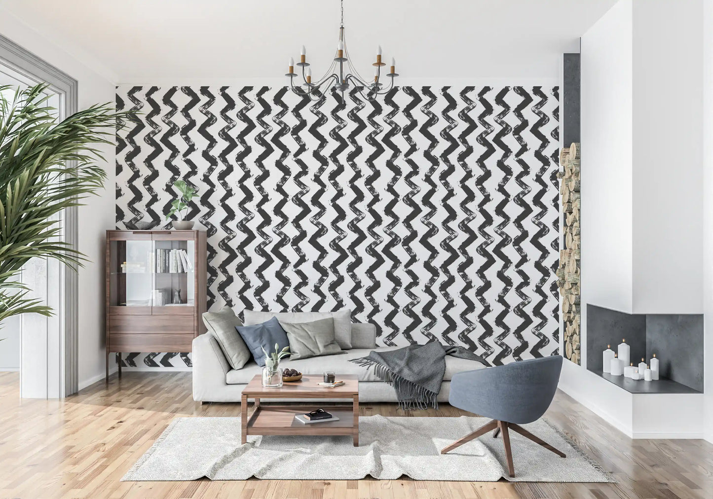 Monochrome Chevron Brushstrokes Wallpaper⁠