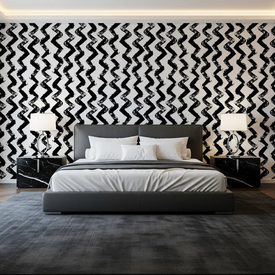 Monochrome Chevron Brushstrokes Wallpaper⁠