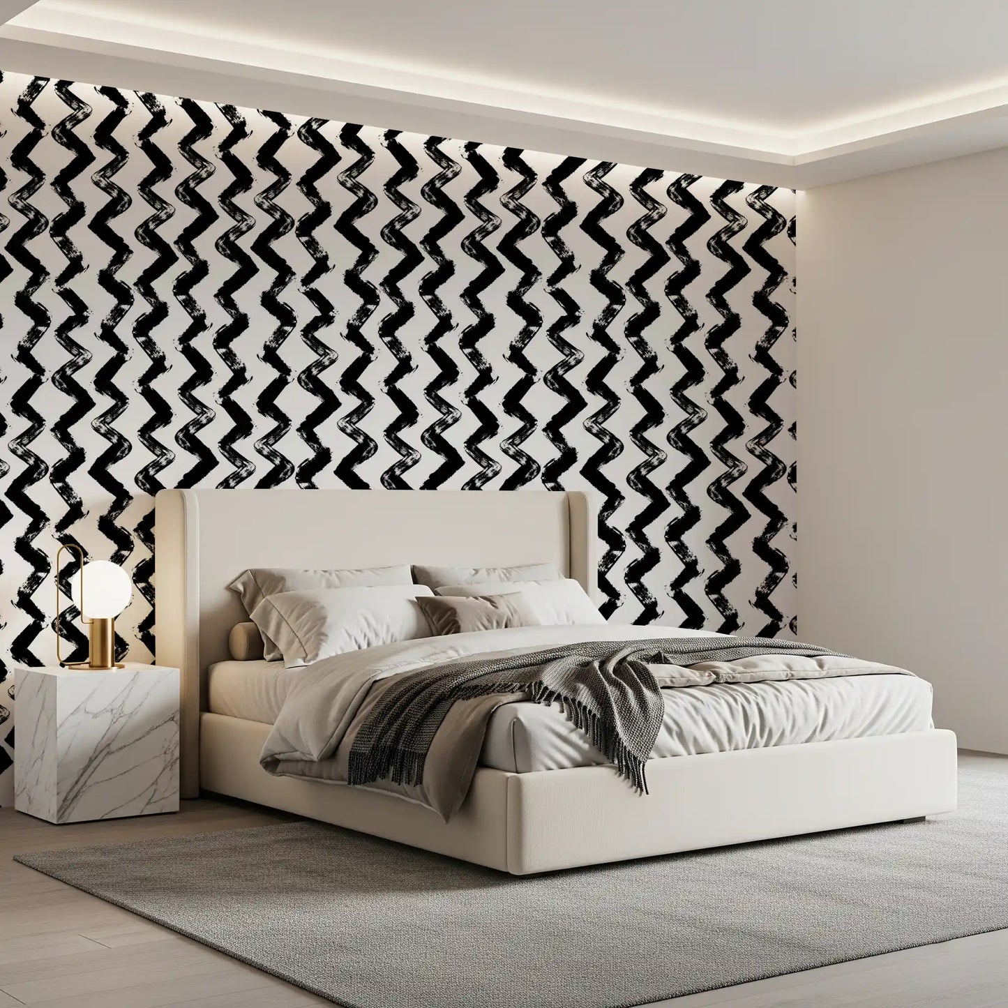 Monochrome Chevron Brushstrokes Wallpaper⁠