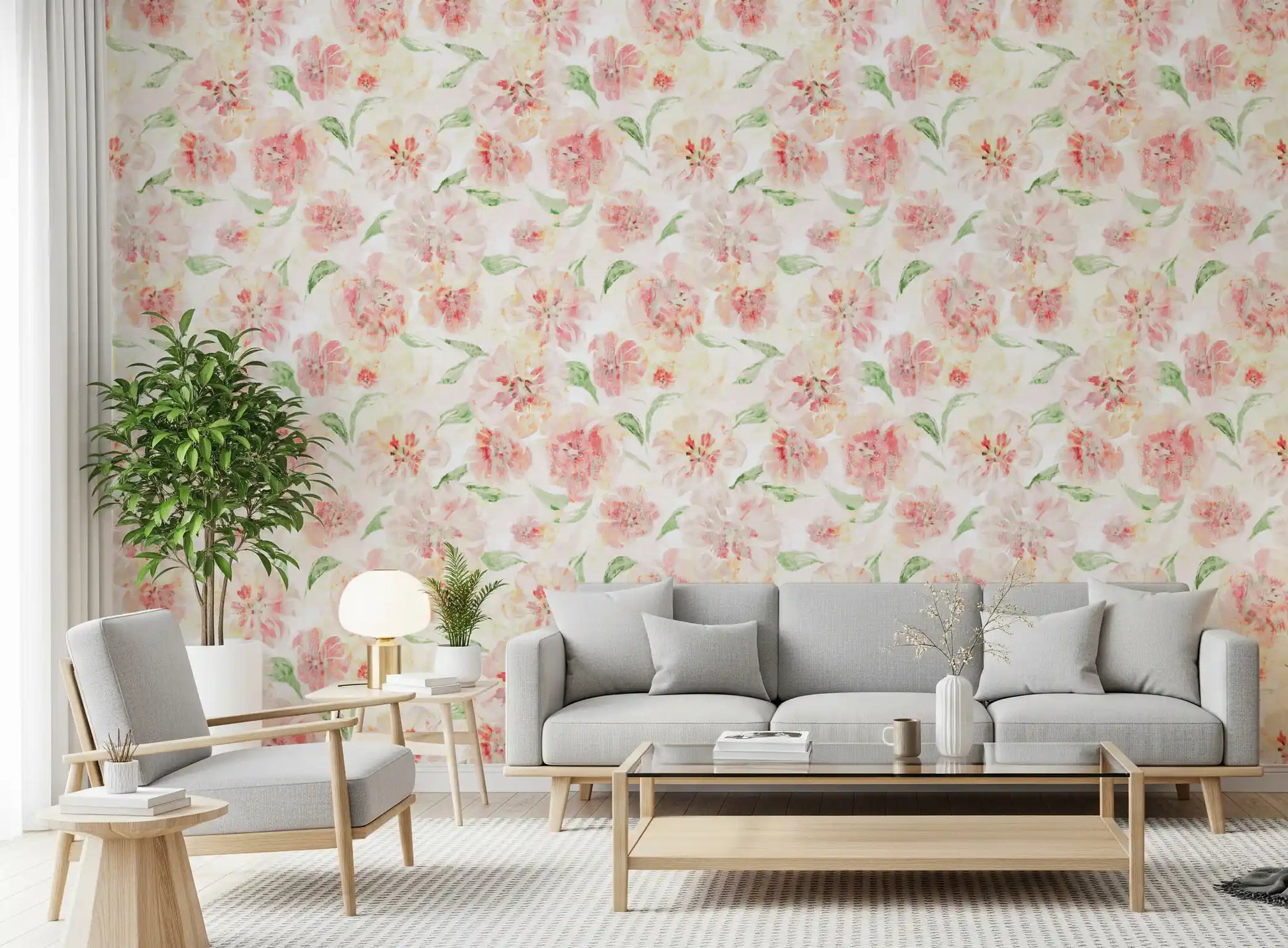 Blush Garden Painterly Pattern Wallpaper⁠