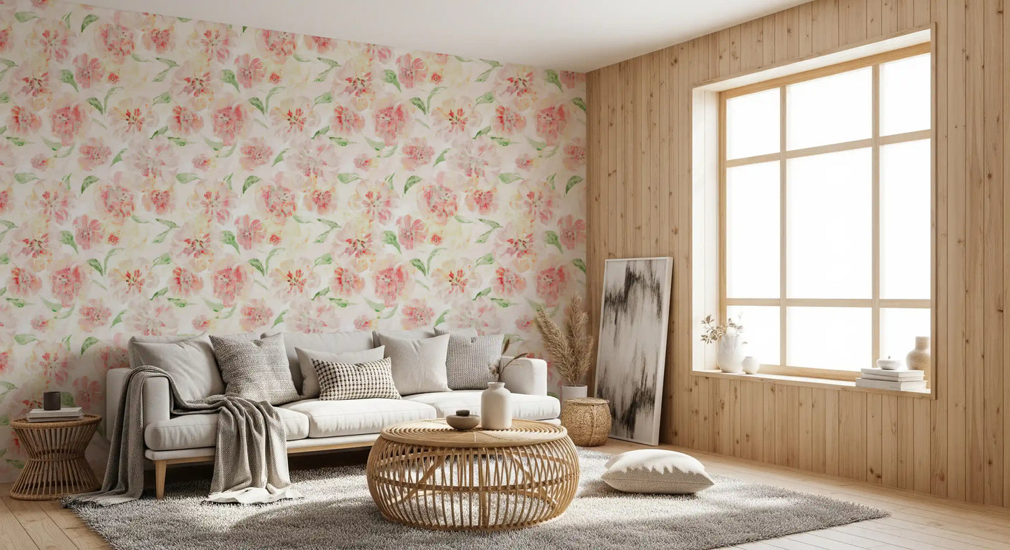 Blush Garden Painterly Pattern Wallpaper⁠