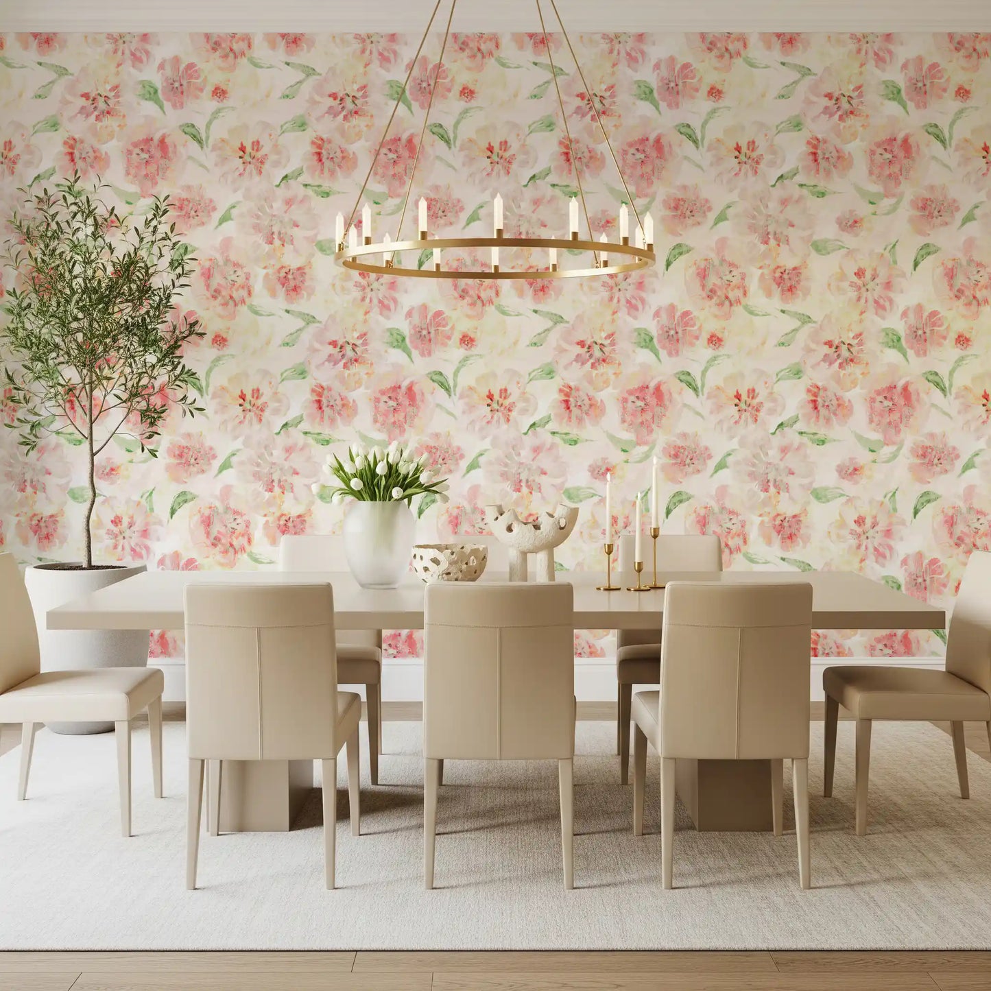 Blush Garden Painterly Pattern Wallpaper⁠
