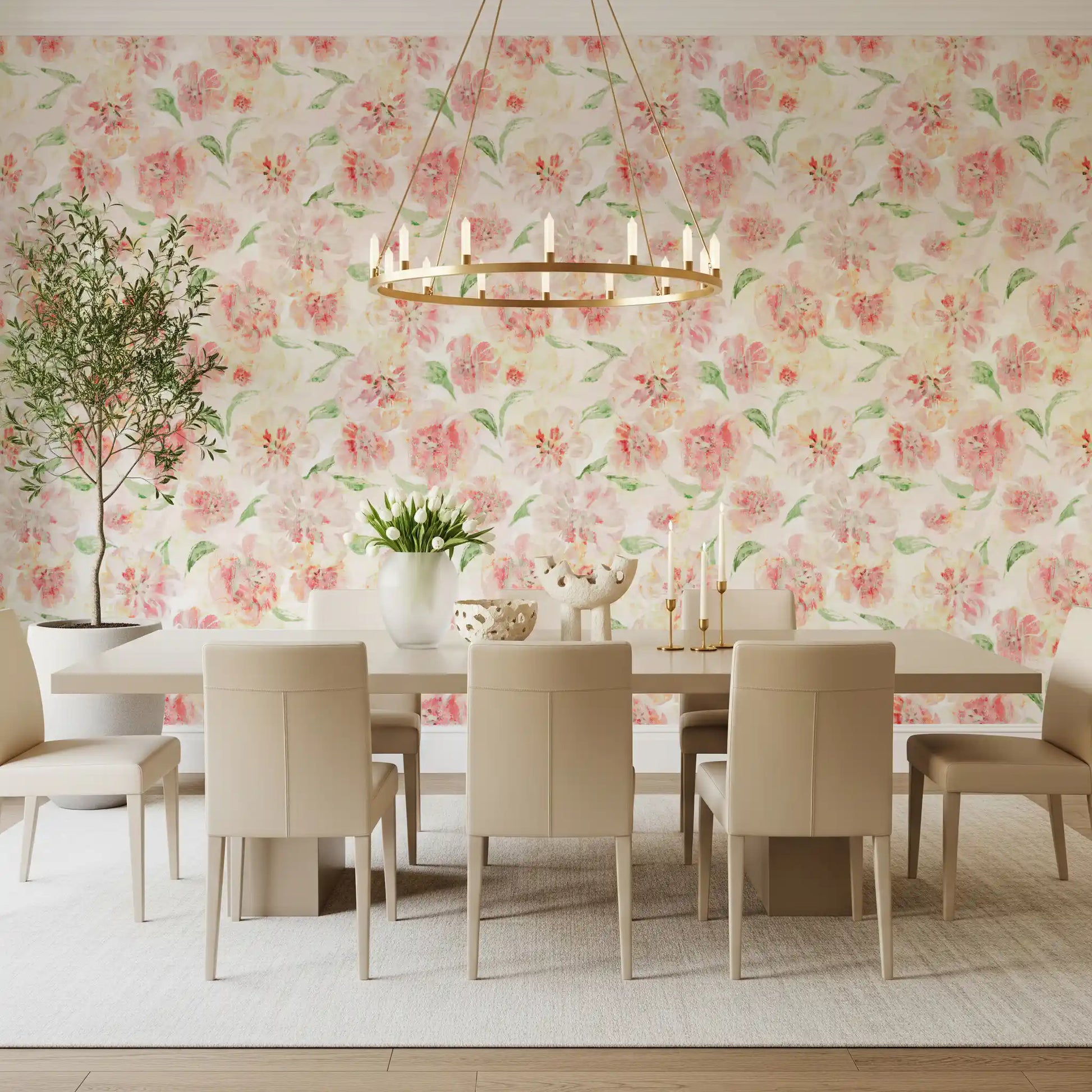 Blush Garden Painterly Pattern Wallpaper⁠