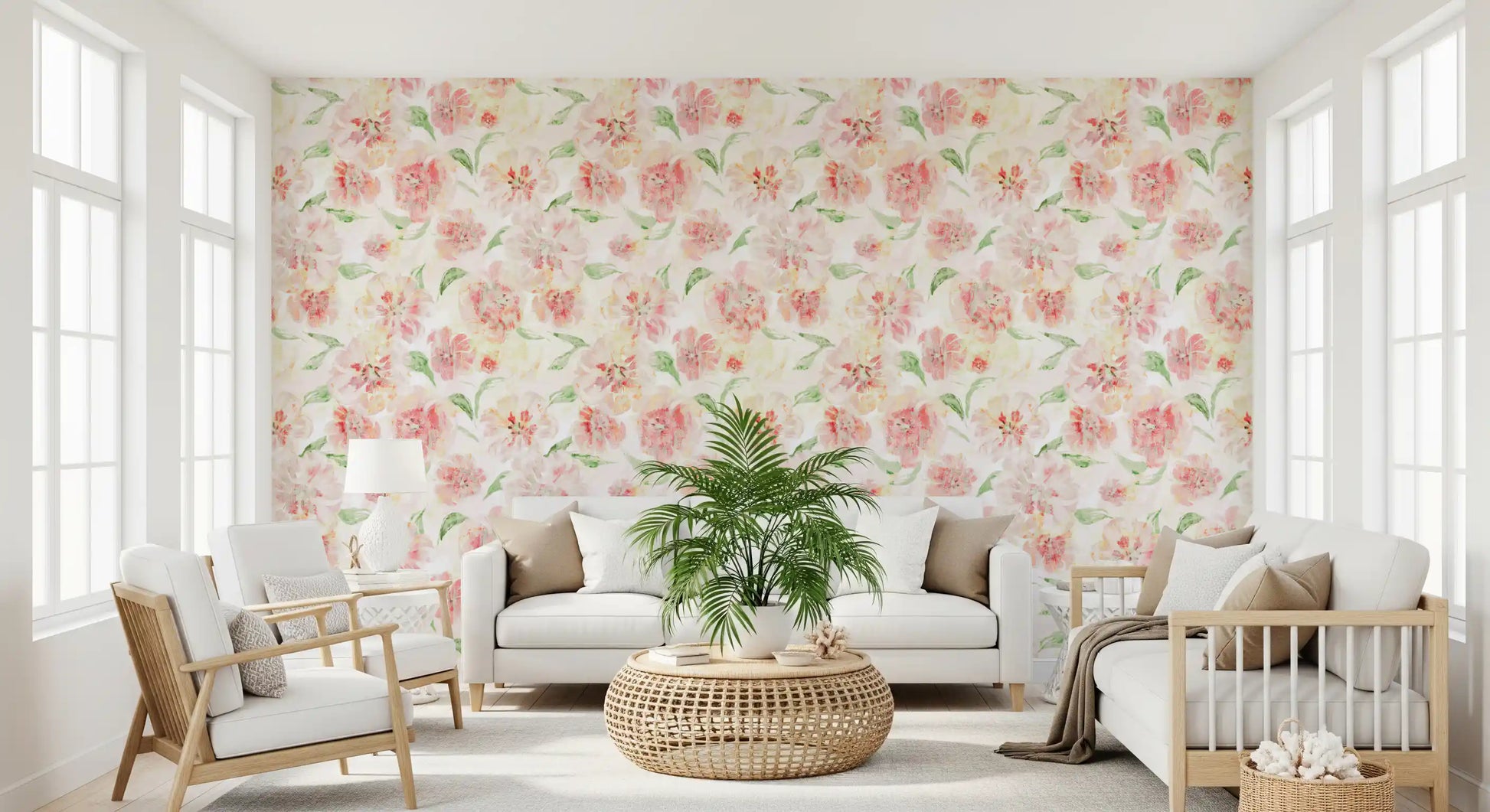 Blush Garden Painterly Pattern Wallpaper⁠