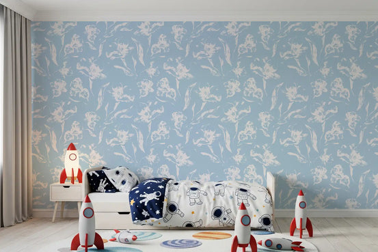 Hand-Drawn Botanical Azure Pattern Wallpaper⁠