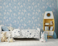 Hand-Drawn Botanical Azure Pattern Wallpaper⁠