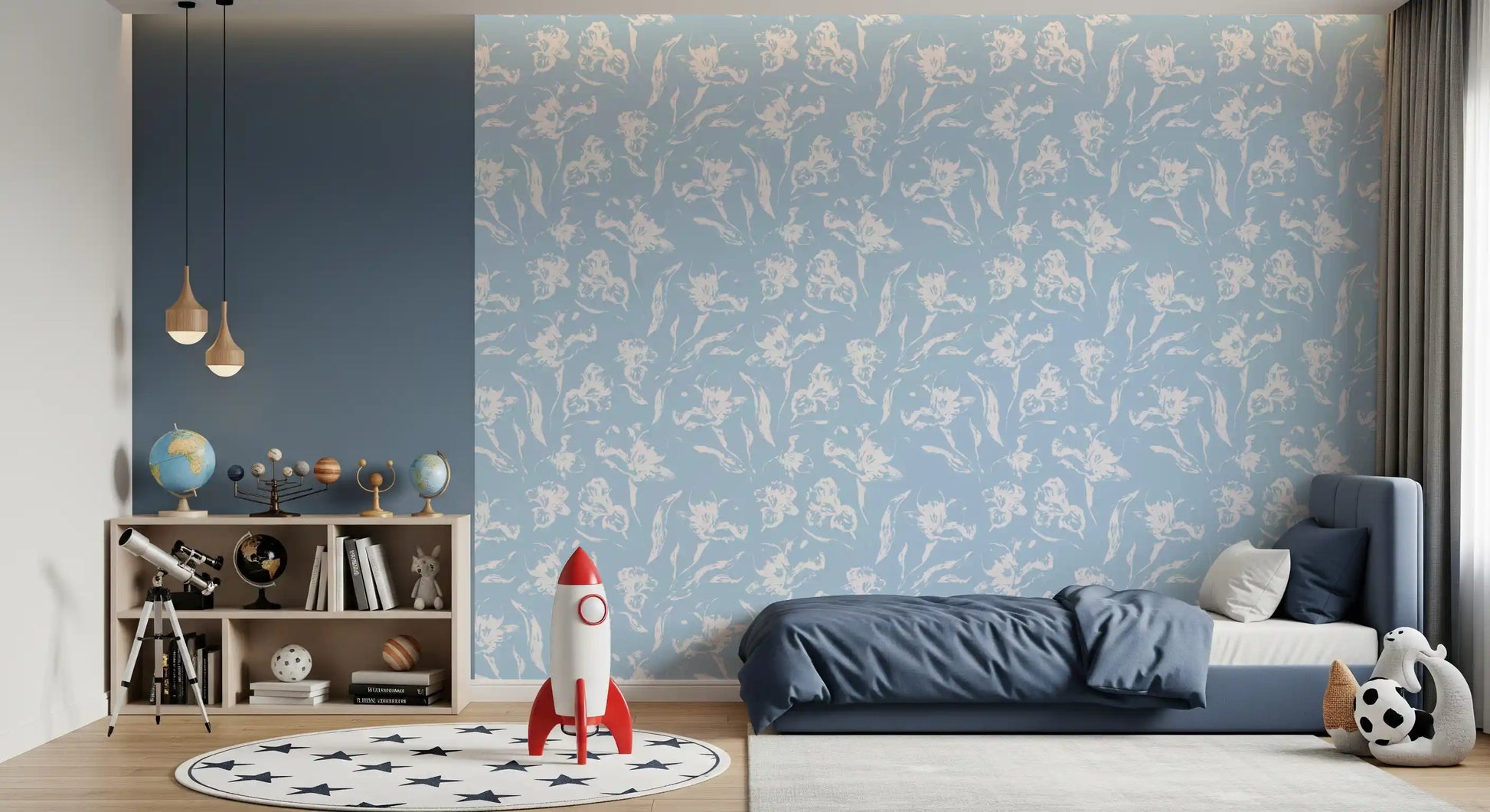 Hand-Drawn Botanical Azure Pattern Wallpaper⁠