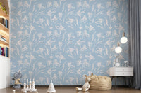 Hand-Drawn Botanical Azure Pattern Wallpaper⁠