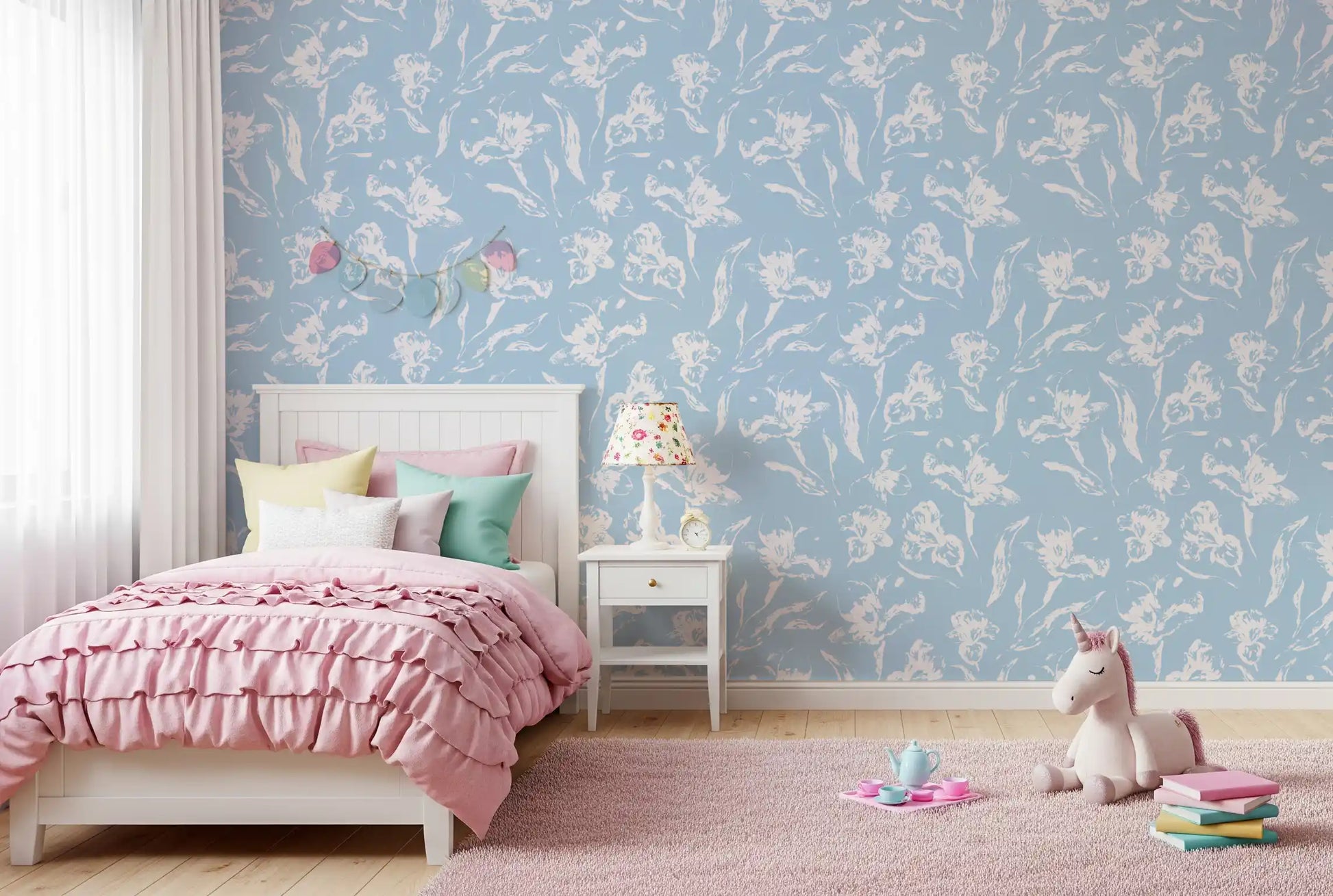 Hand-Drawn Botanical Azure Pattern Wallpaper⁠
