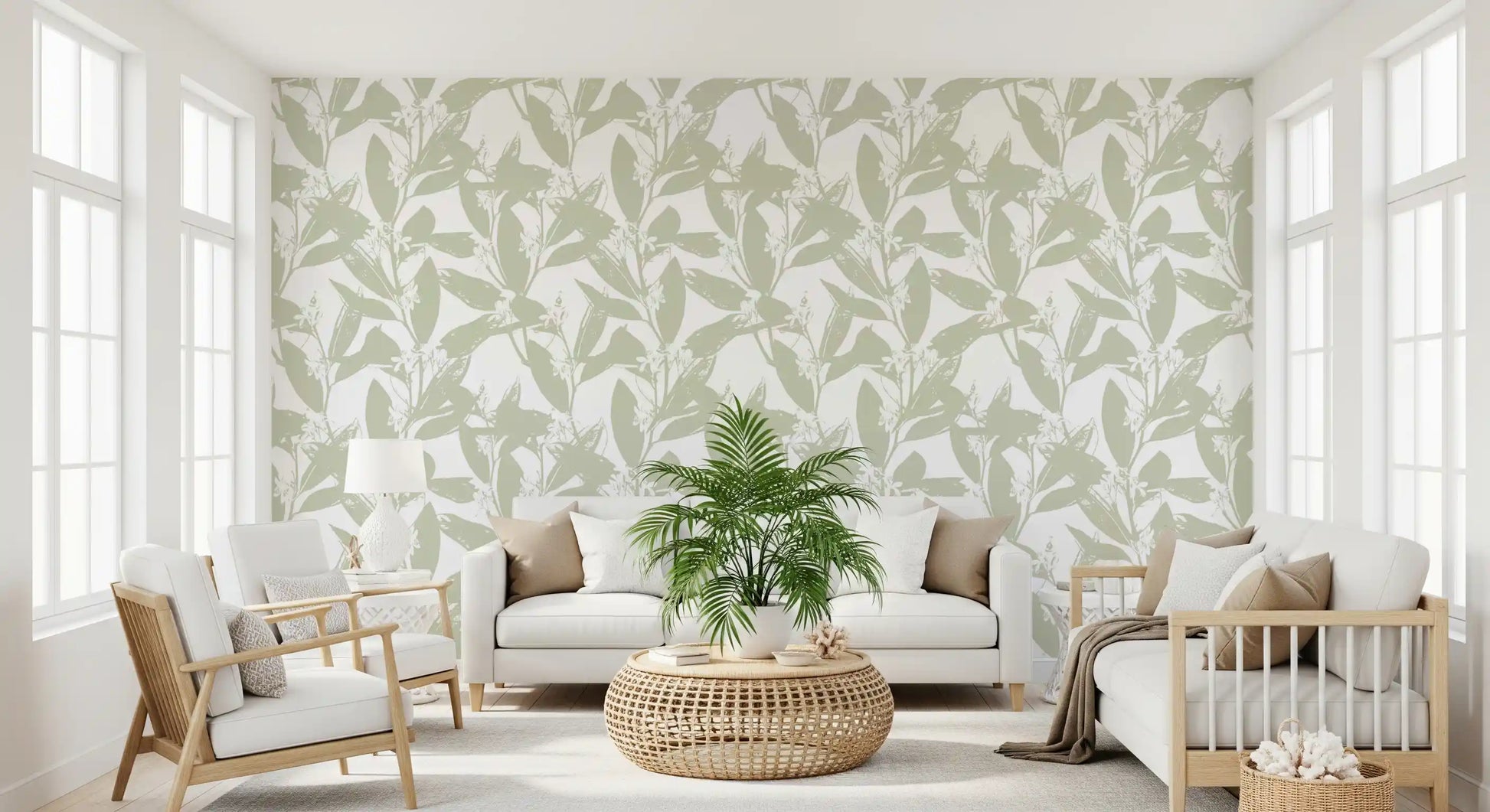 Soft Sage Botanical Print Wallpaper⁠