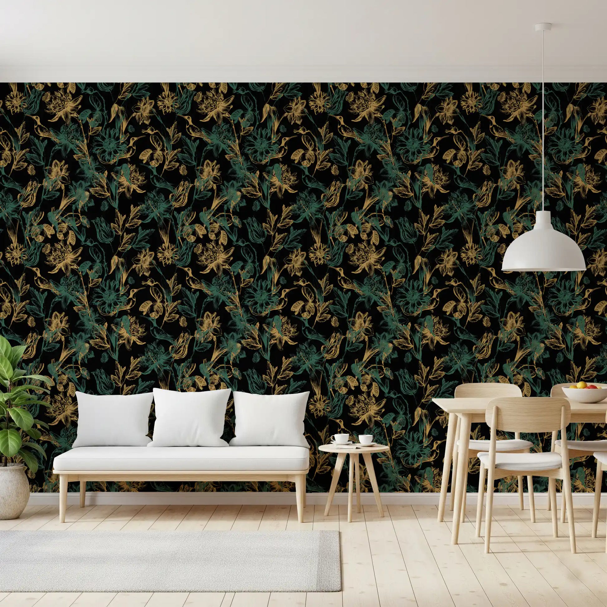 Golden Foliage and Hummingbird Art Wallpaper⁠