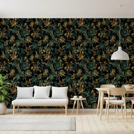 Golden Foliage and Hummingbird Art Wallpaper⁠
