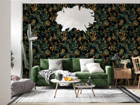 Golden Foliage and Hummingbird Art Wallpaper⁠