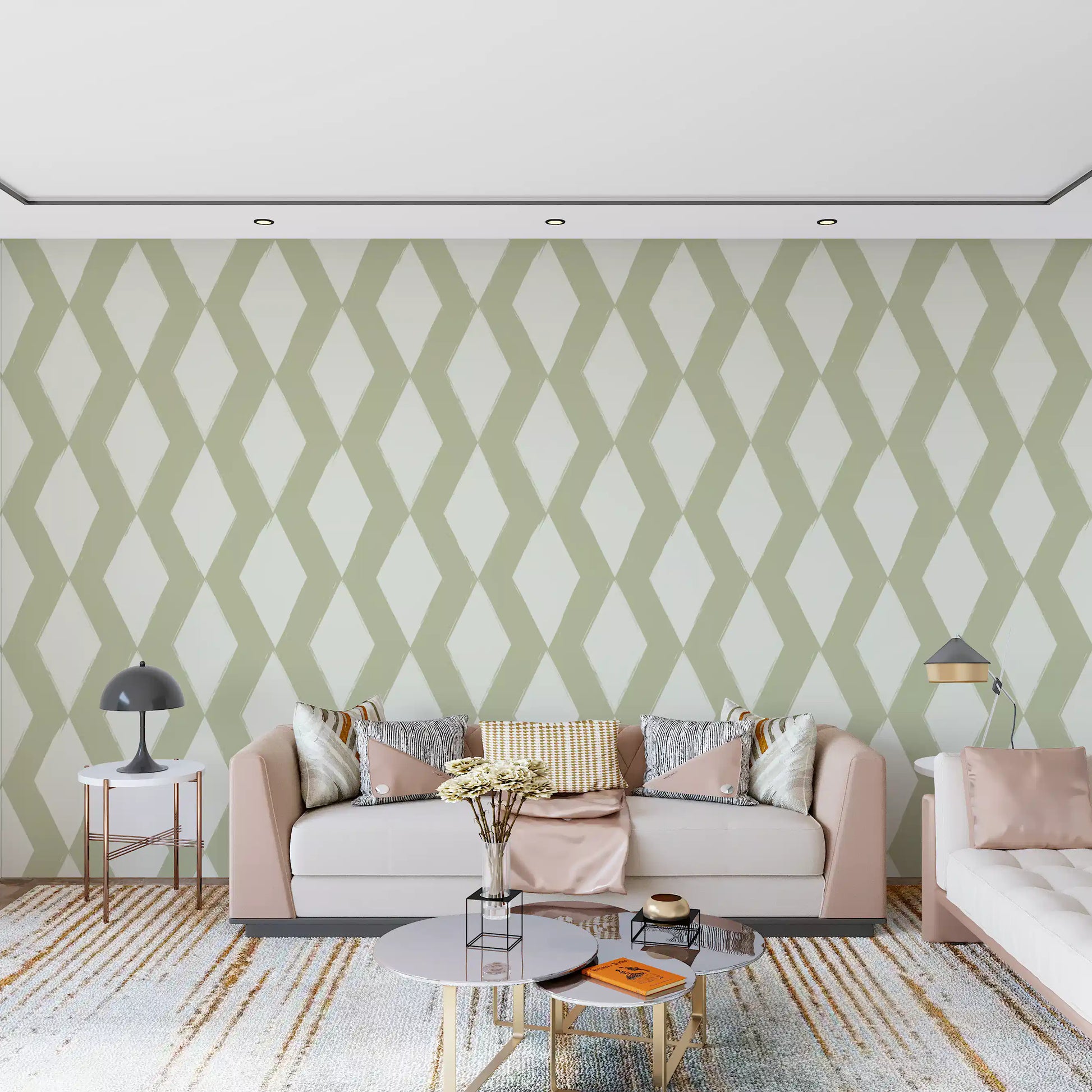 Sage Brushstroke Diamond Lattice Wallpaper⁠