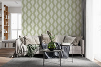 Sage Brushstroke Diamond Lattice Wallpaper⁠