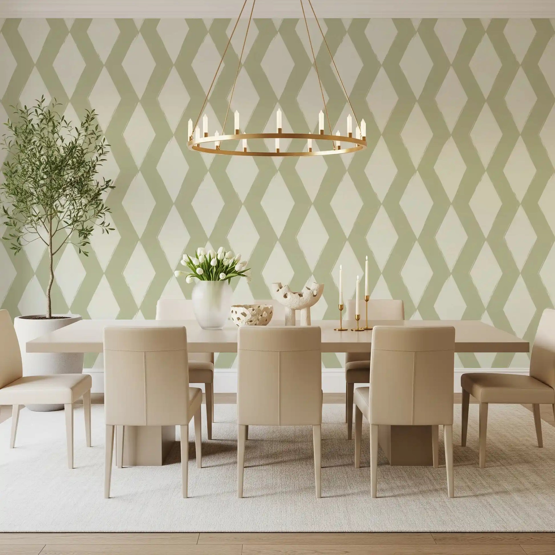 Sage Brushstroke Diamond Lattice Wallpaper⁠