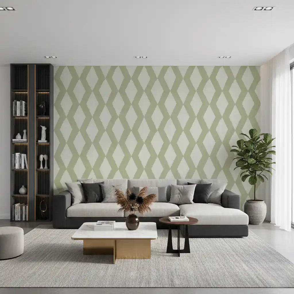 Sage Brushstroke Diamond Lattice Wallpaper⁠