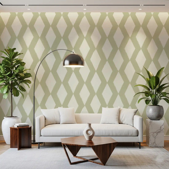 Sage Brushstroke Diamond Lattice Wallpaper⁠