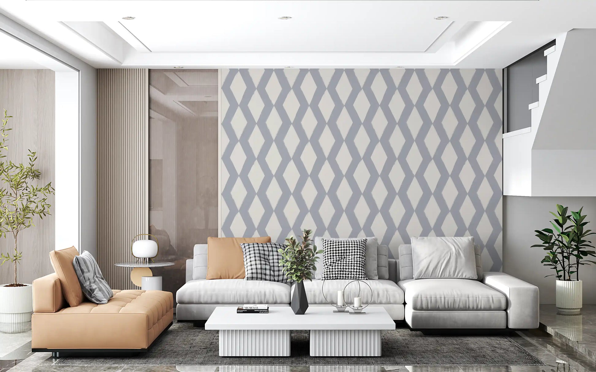 Grey Geometric Brushstroke Diamond Wallpaper⁠