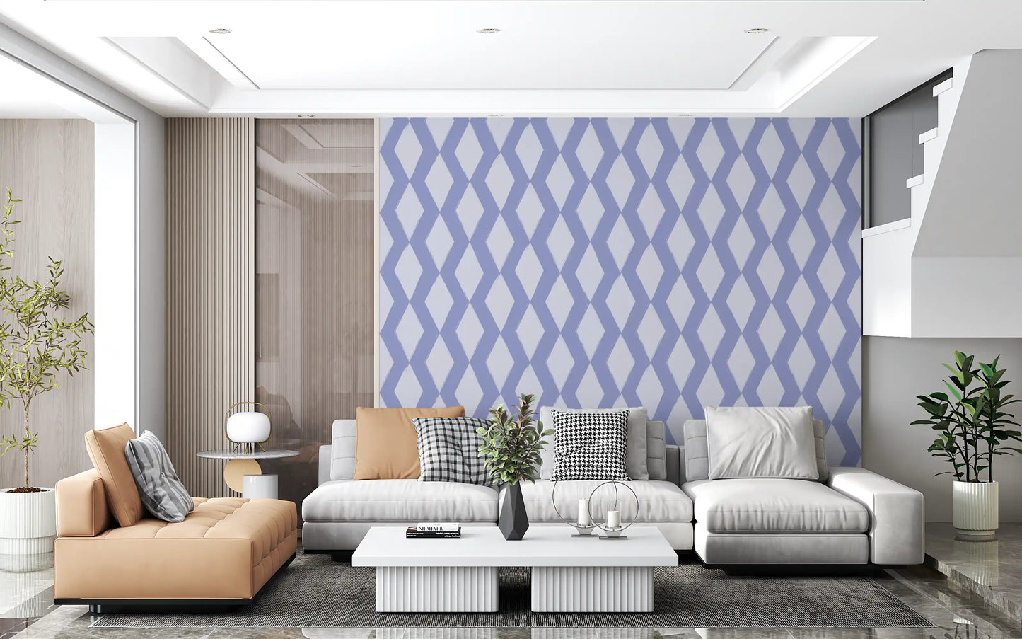 Muted Blue Abstract Diamond Lattice Wallpaper⁠