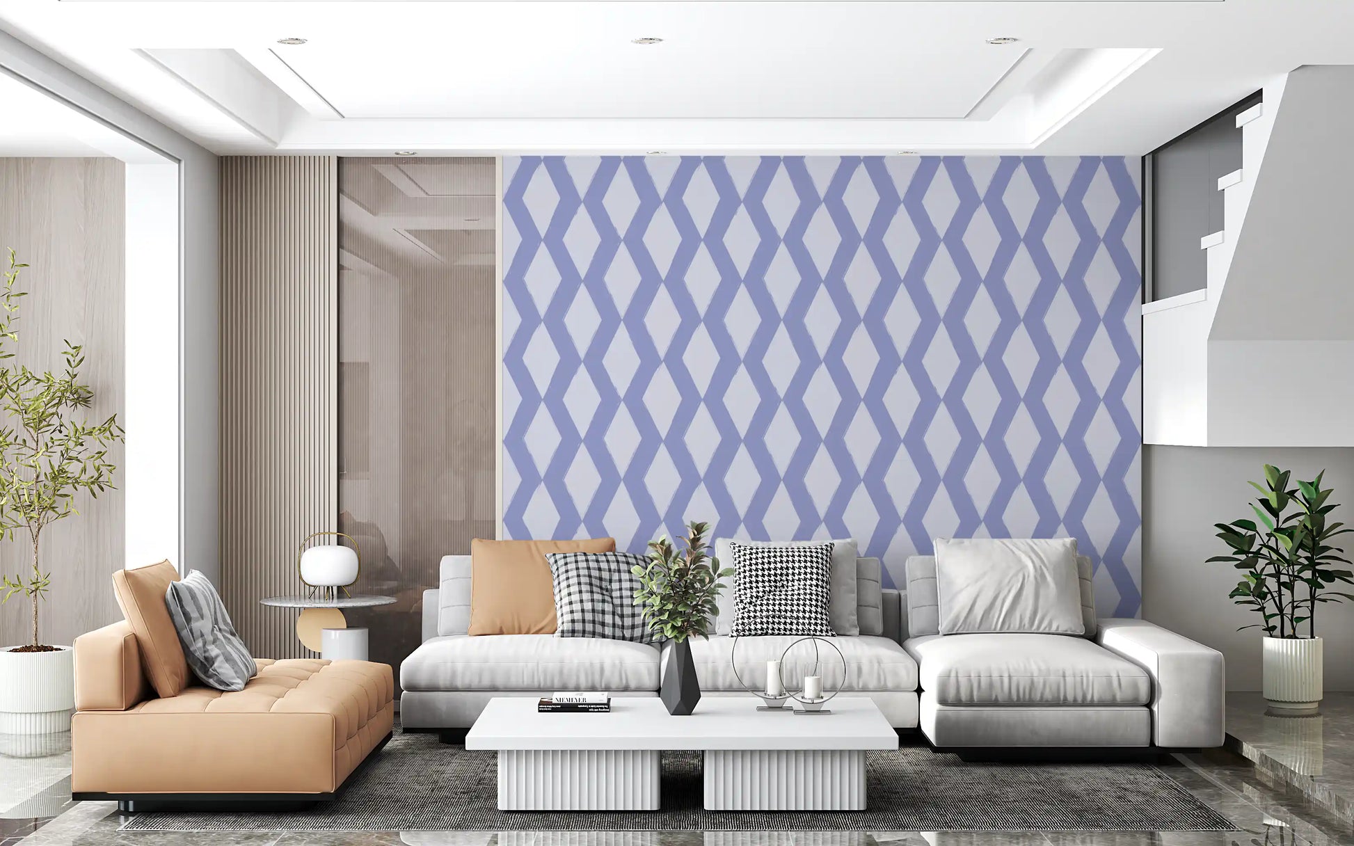 Muted Blue Abstract Diamond Lattice Wallpaper⁠