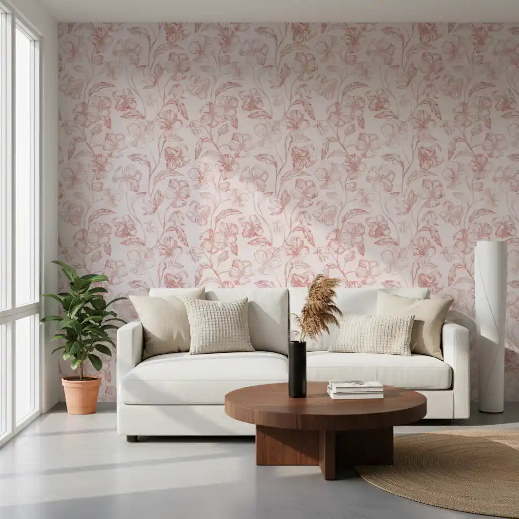 Blush Botanical Line Art Wallpaper⁠