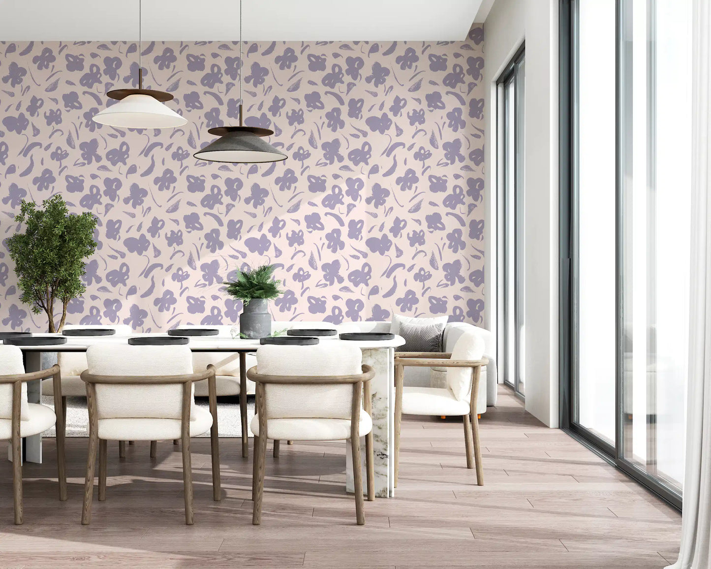 Lavender Painted Floral Bloom Wallpaper⁠