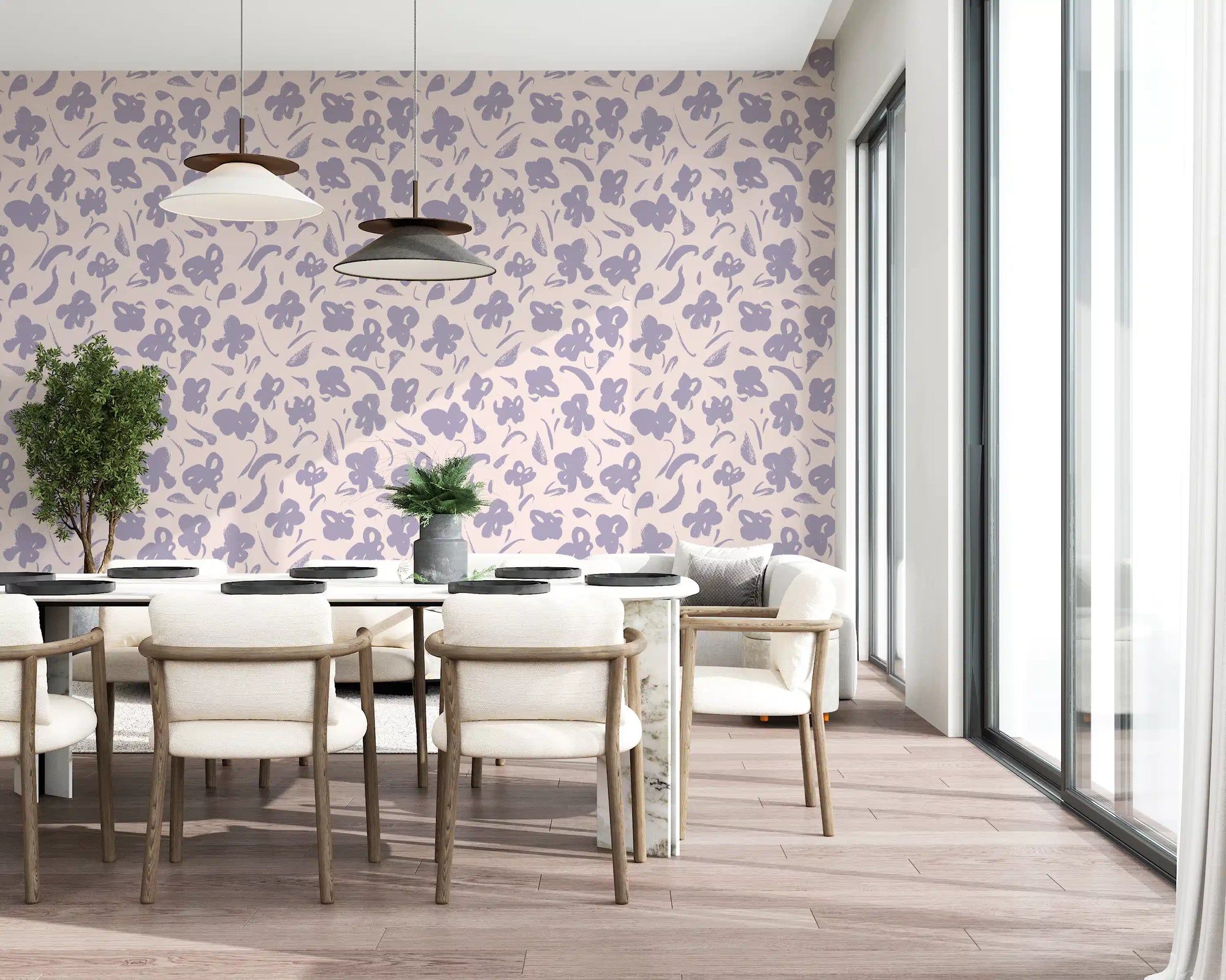 Lavender Painted Floral Bloom Wallpaper⁠