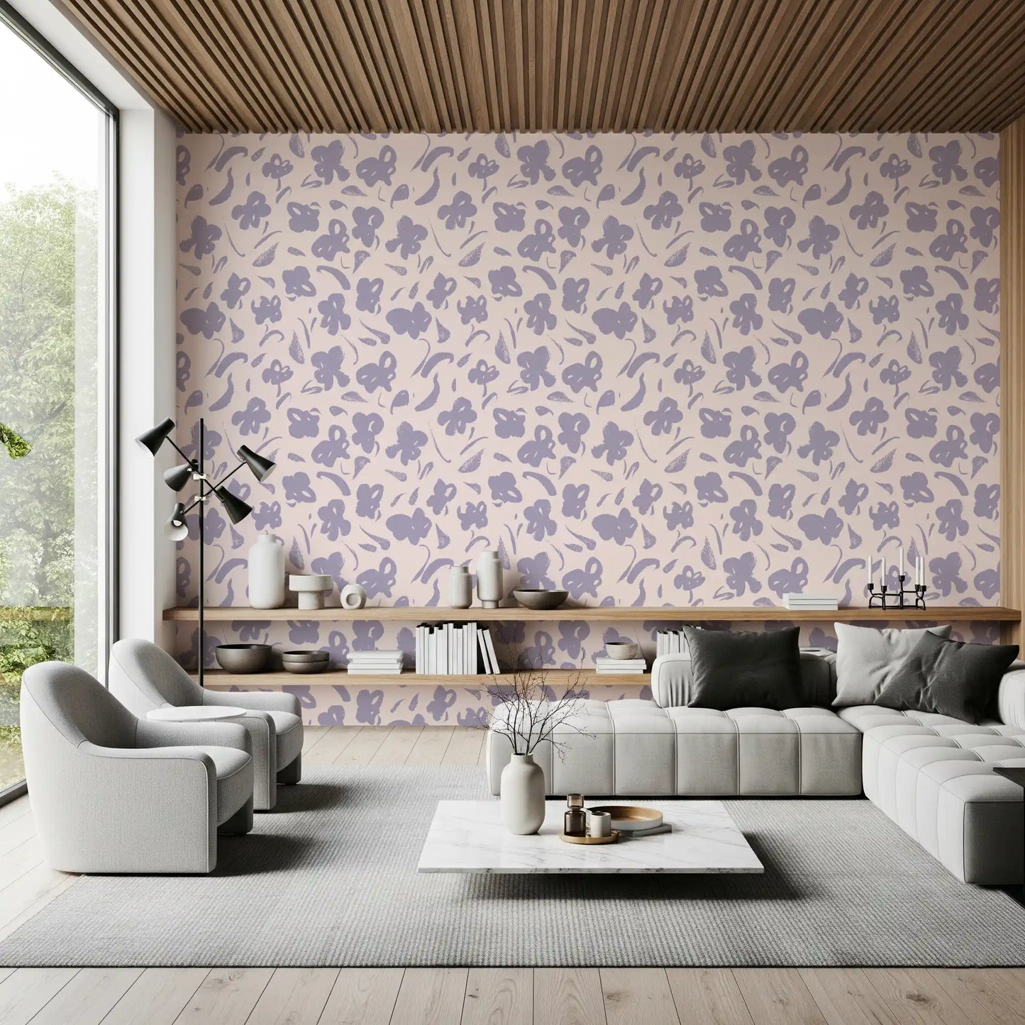 Lavender Painted Floral Bloom Wallpaper⁠