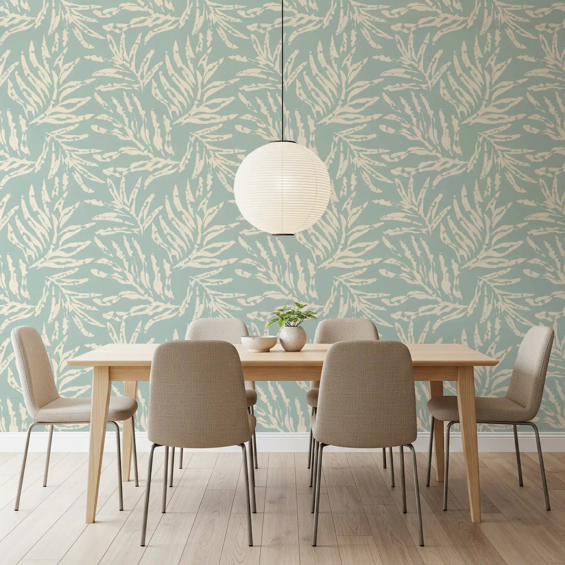 Sage and Cream Palm Frond Impression Wallpaper⁠