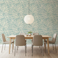 Sage and Cream Palm Frond Impression Wallpaper⁠
