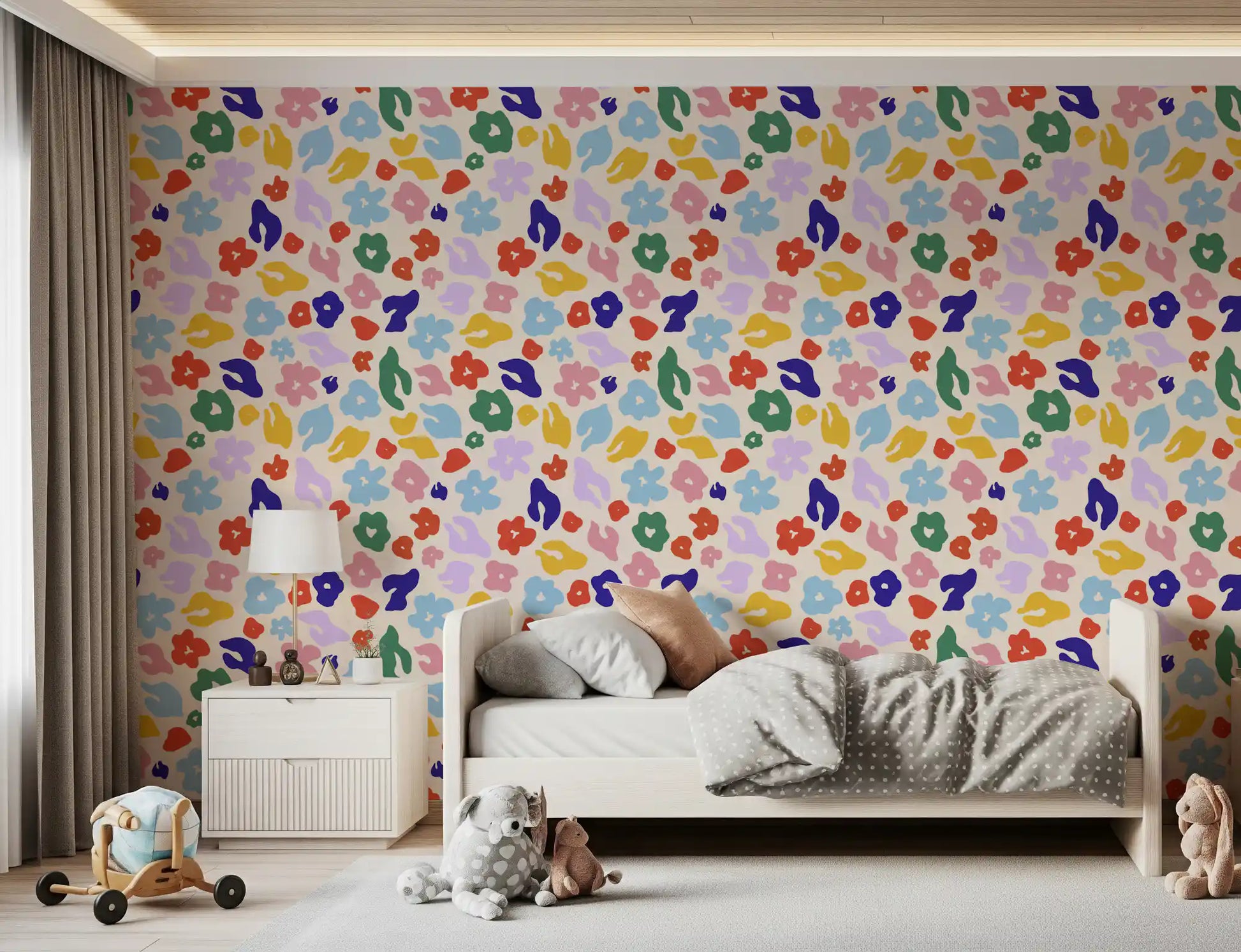 Retro Floral Pop Pattern Wallpaper⁠