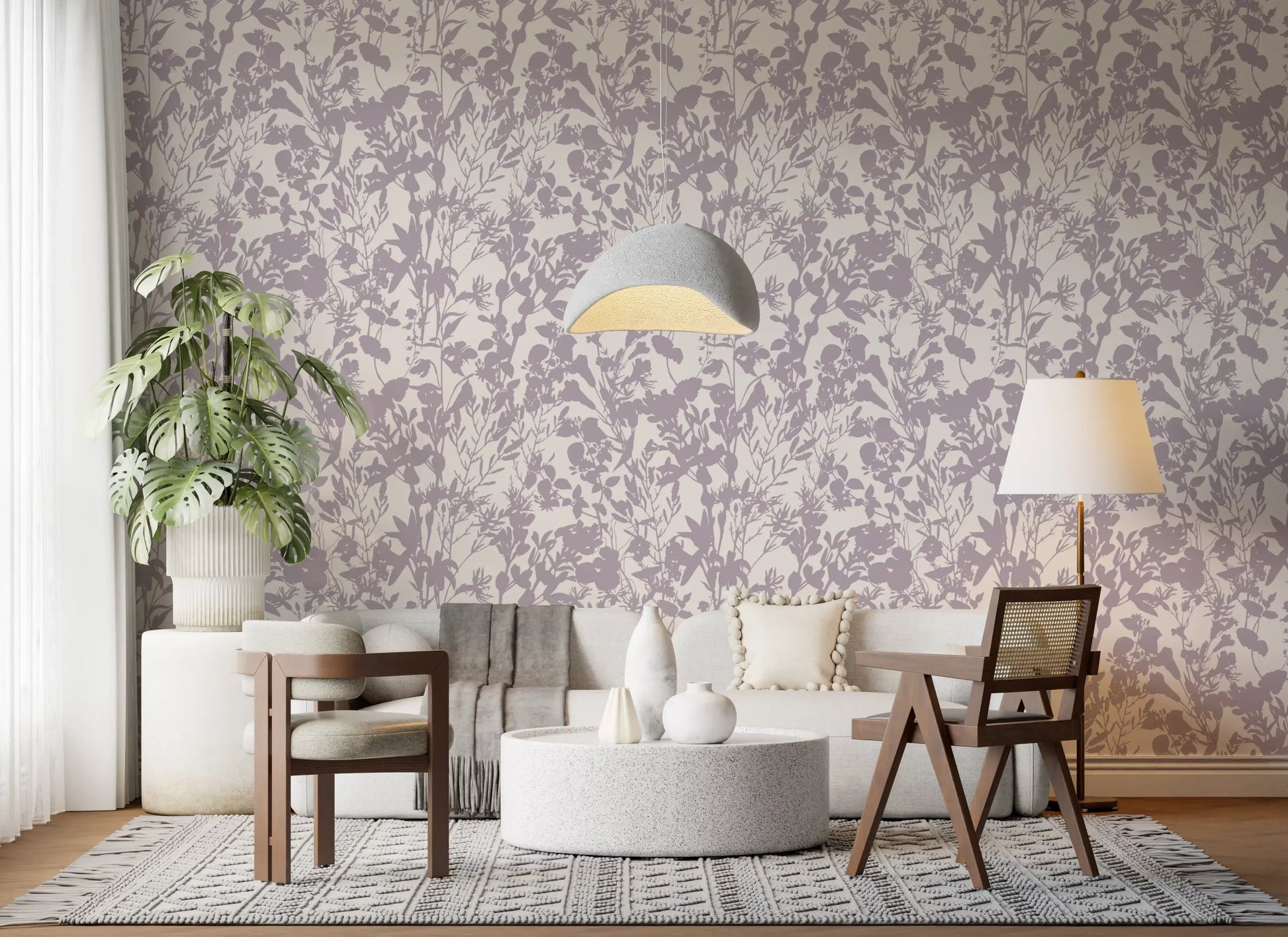 Soft Lavender Botanical Silhouette Wallpaper⁠