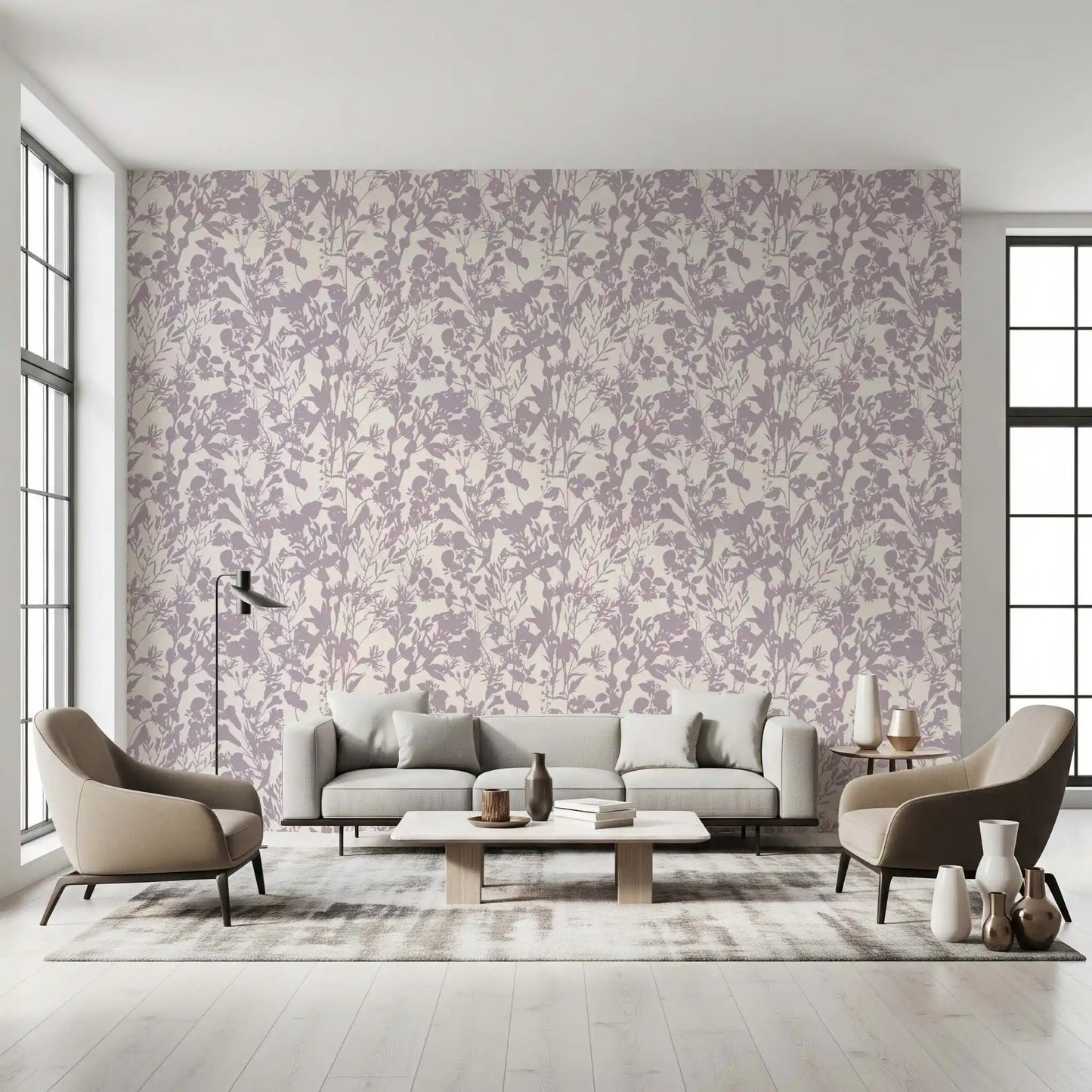 Soft Lavender Botanical Silhouette Wallpaper⁠